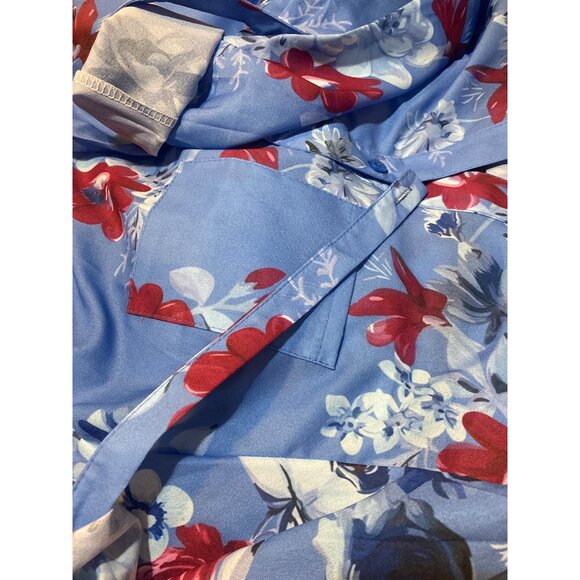 Floral Blue Half Button Roll Tab Sleeve Top Women  XXL - Picture 8 of 9